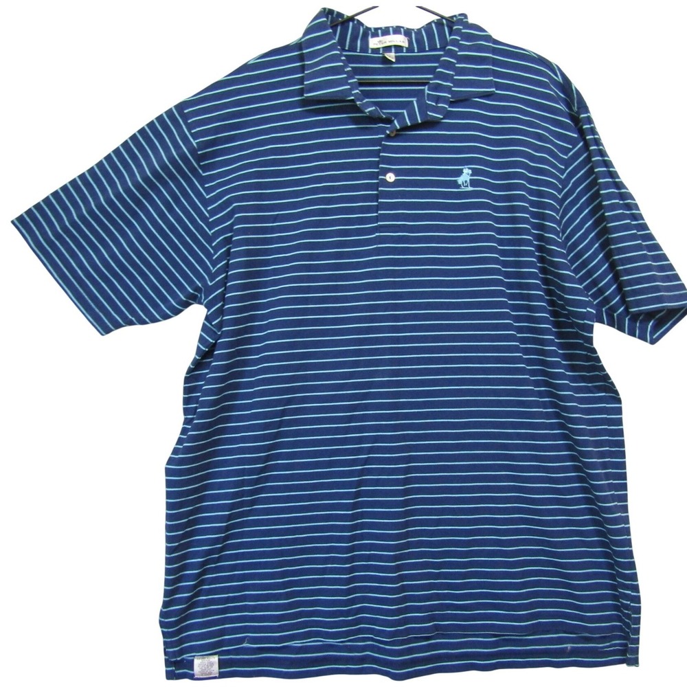 Peter Millar Polo Shirt Mens XL Blue Good Striped Short Sleeve Pique Golf